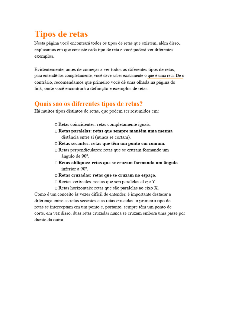 Tipos de Retas: Coincidentes, Paralelas e Mais | PDF | Linha (Geometria ...