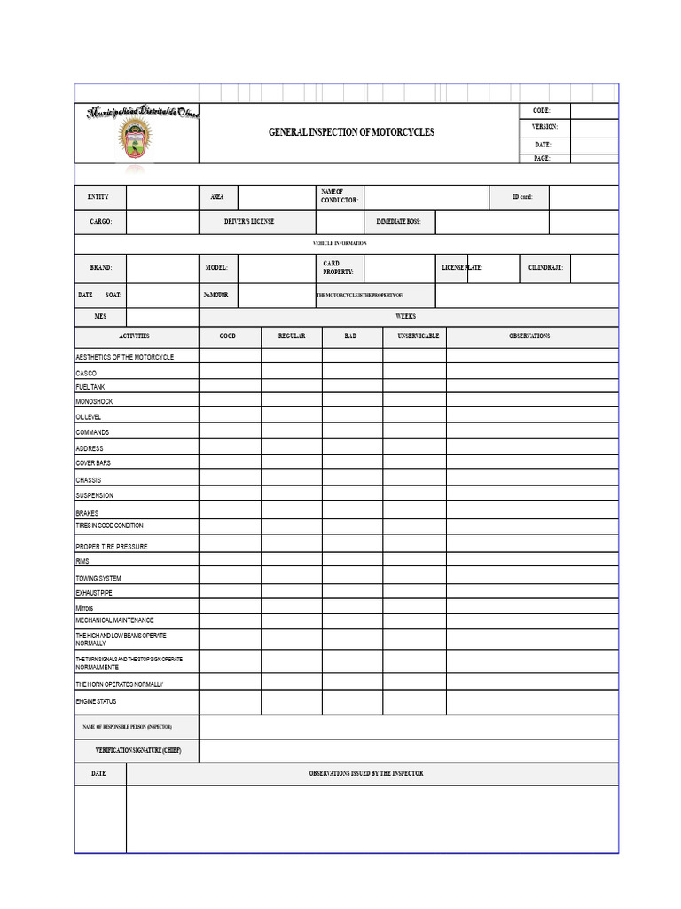 Motorcycle Inspection Checklist Template | PDF | Motorcycle | Vehicles