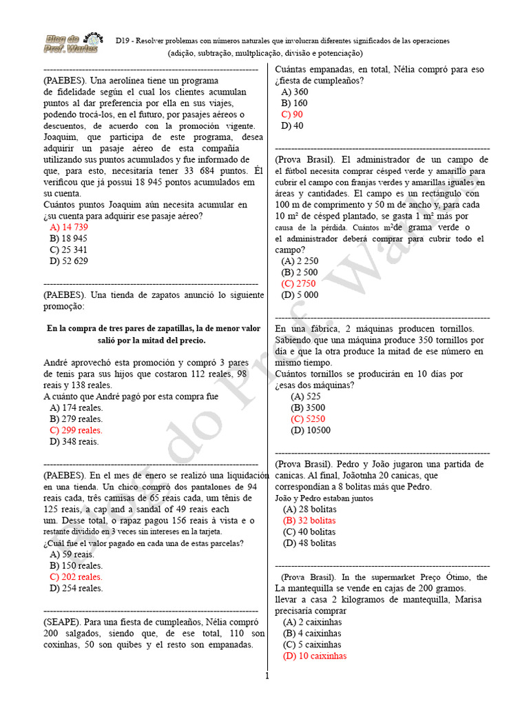 Problemas de matemáticas con operaciones básicas | PDF