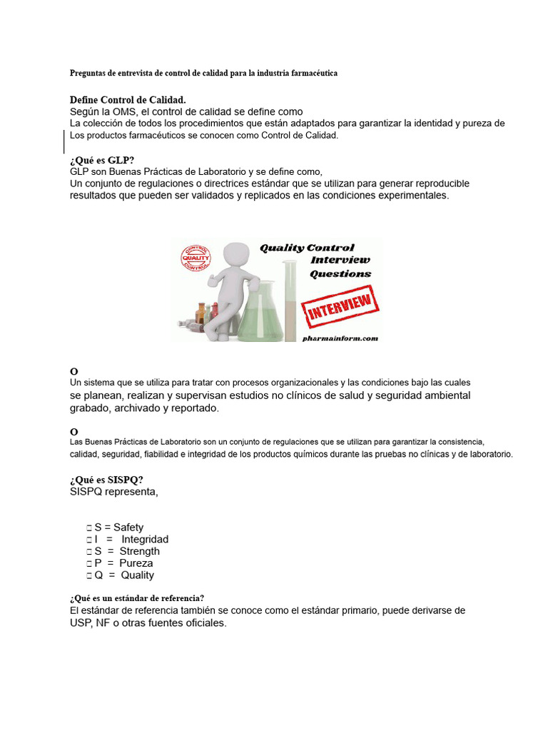 Preguntas de Entrevista en Control de Calidad Farmacéutico | PDF ...