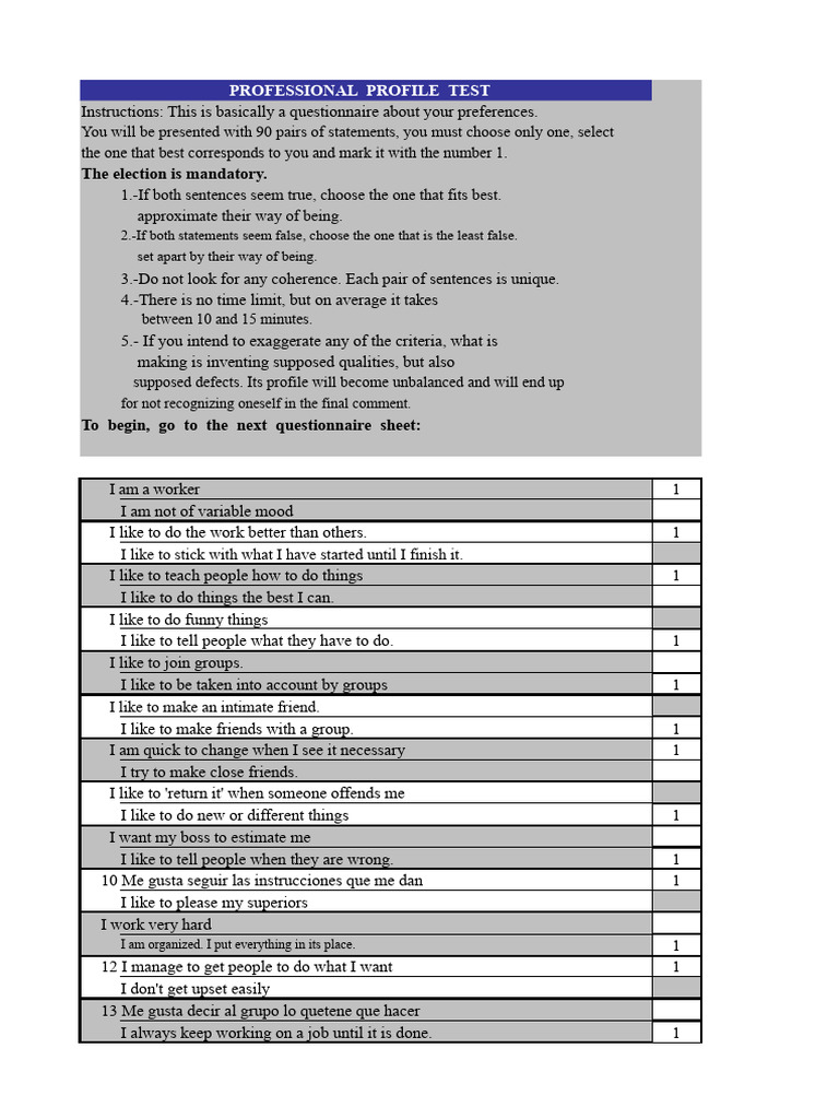 Professional Profile Questionnaire | PDF | Thought | Empathy