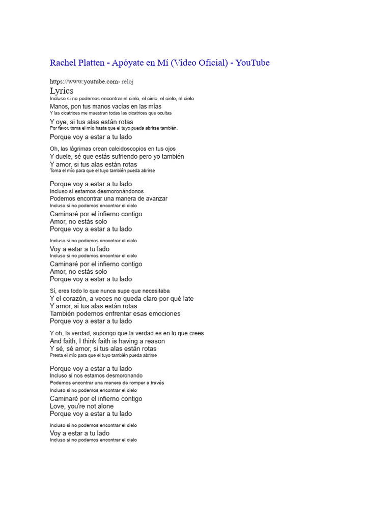 Rachel Platten - Apóyate en Mí: Letra y Significado | PDF | Canciones ...