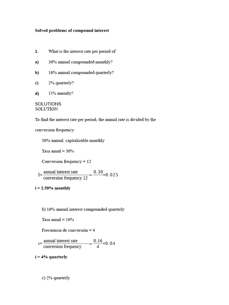Compound Interest Problems and Solutions | PDF | Compound Interest ...