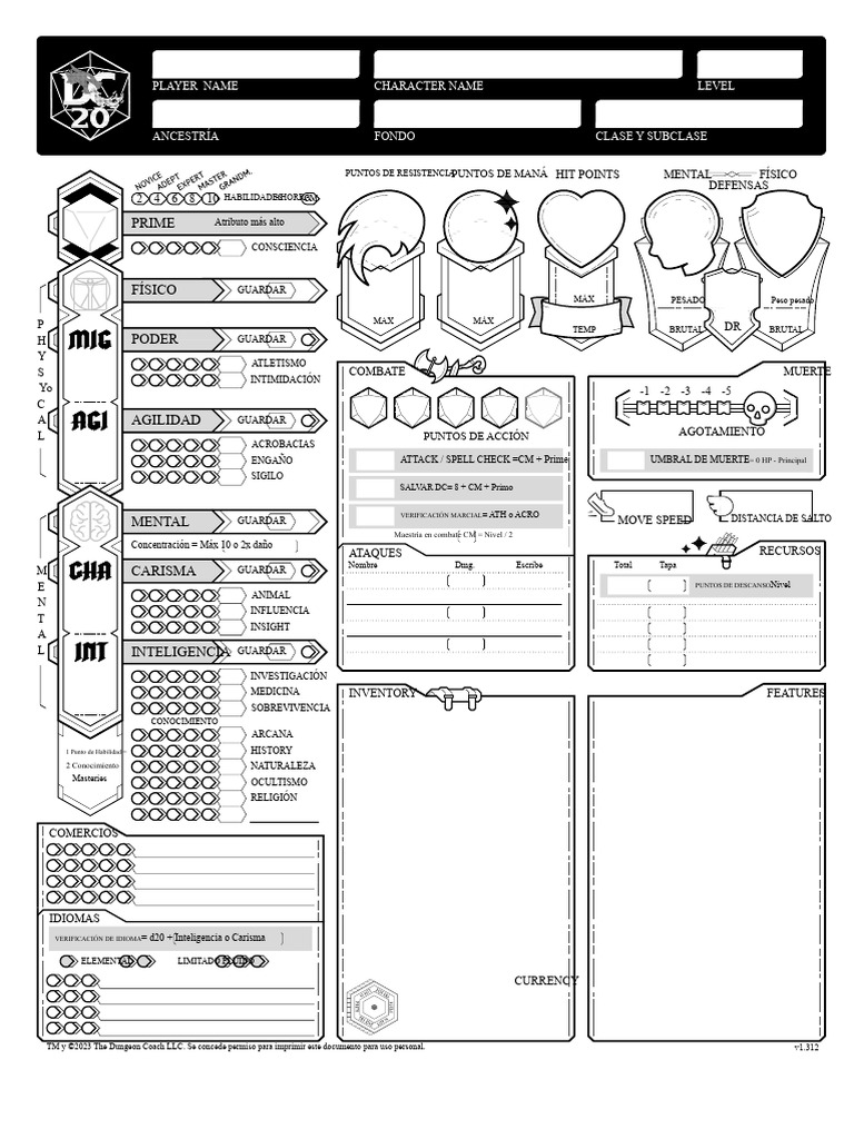 Hoja de Personaje DC20 (Completable) Alpha 0.4 | PDF | Videojuegos de ...