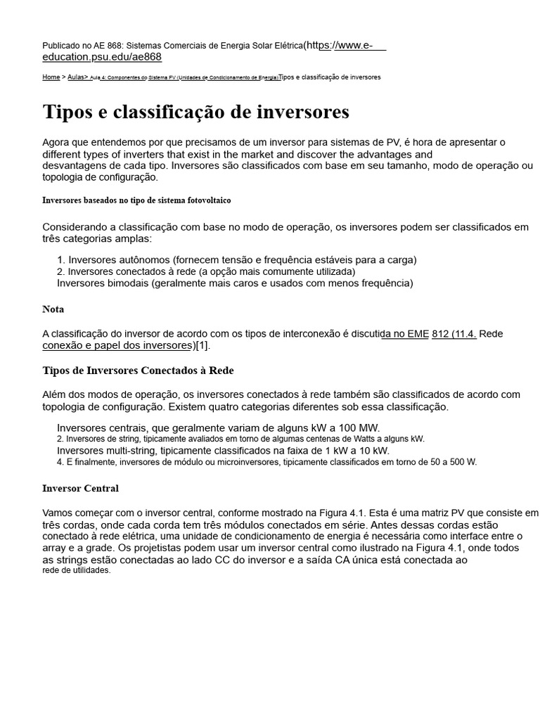 Tipos de Inversores em Sistemas Fotovoltaicos | PDF | Topologia de rede ...