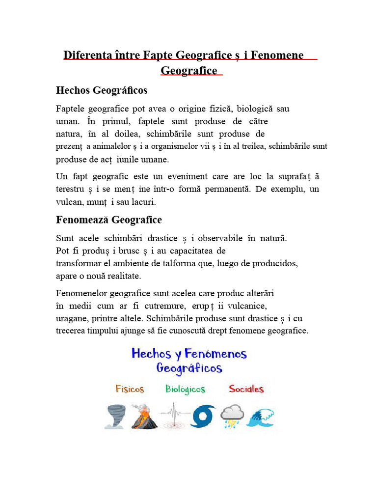 Diferența Între Faptele Geografice Și Fenomenele Geografice | PDF