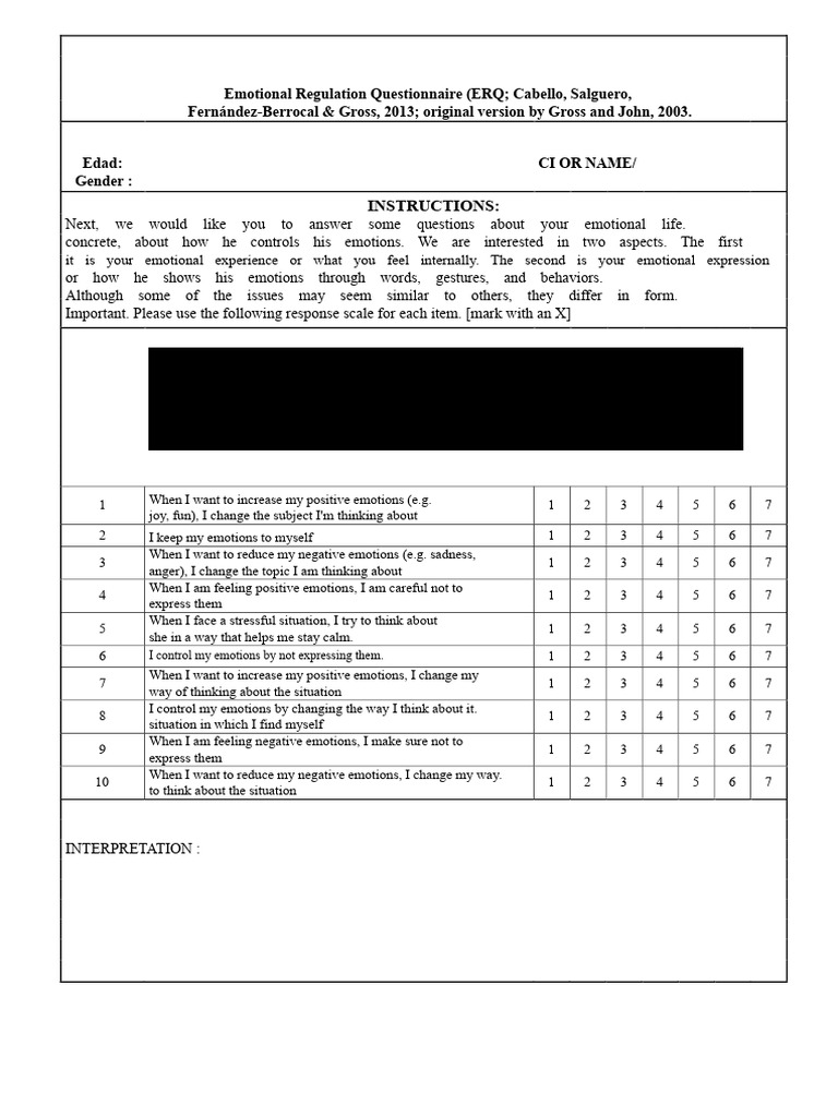 Emotional Regulation Questionnaire Guide | PDF | Emotions | Emotional ...