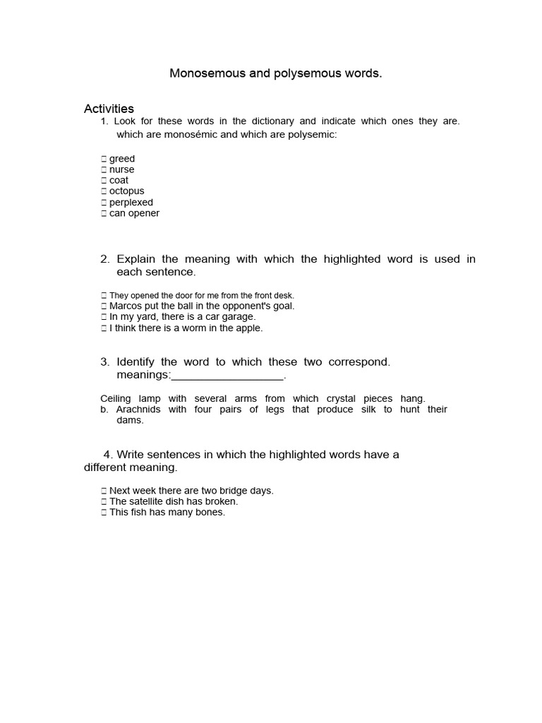 Monosemic and Polysemic Words | PDF