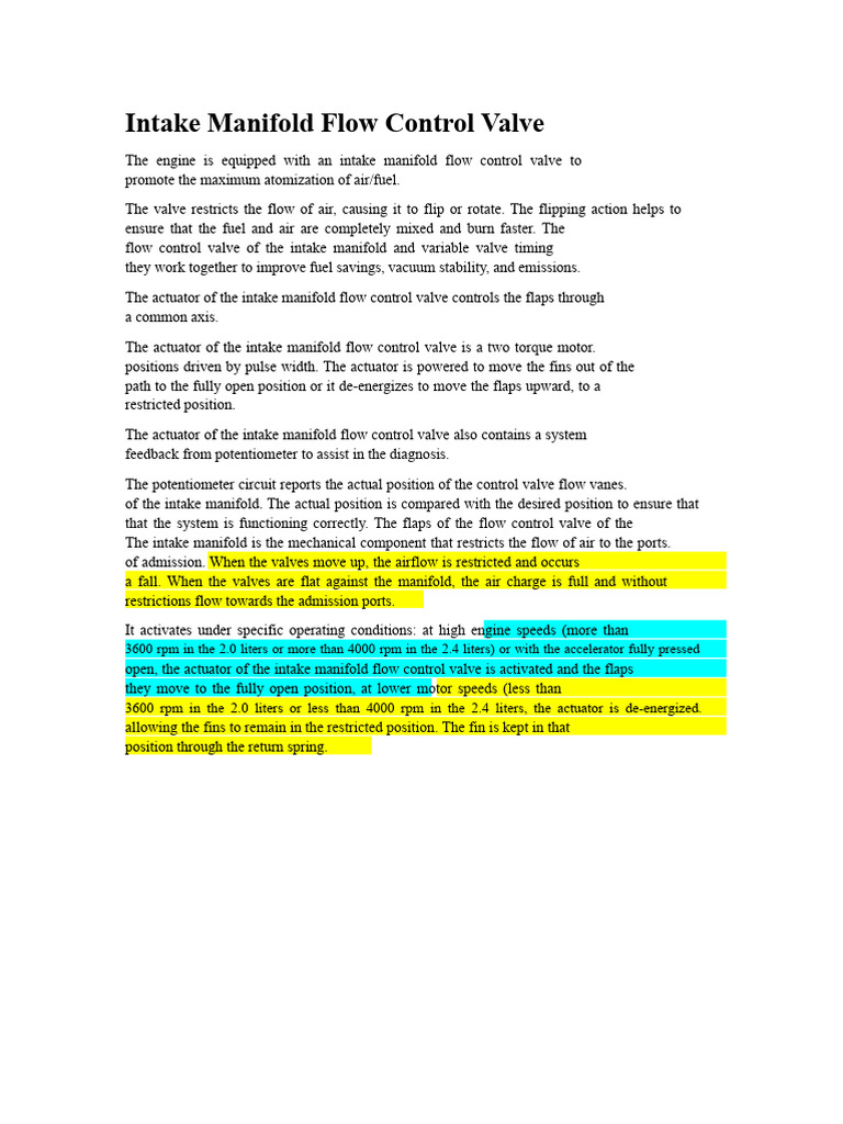 Intake Flow Control Valve | PDF