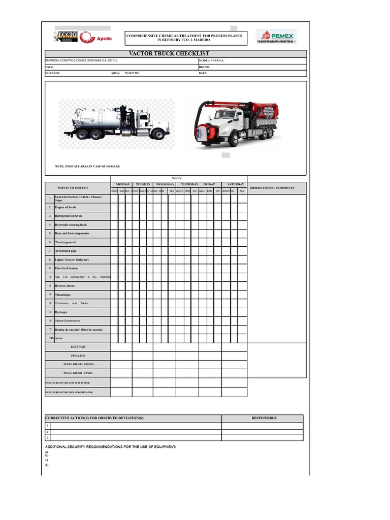 Vactor Truck Checklist | PDF | Truck | Motor Vehicle