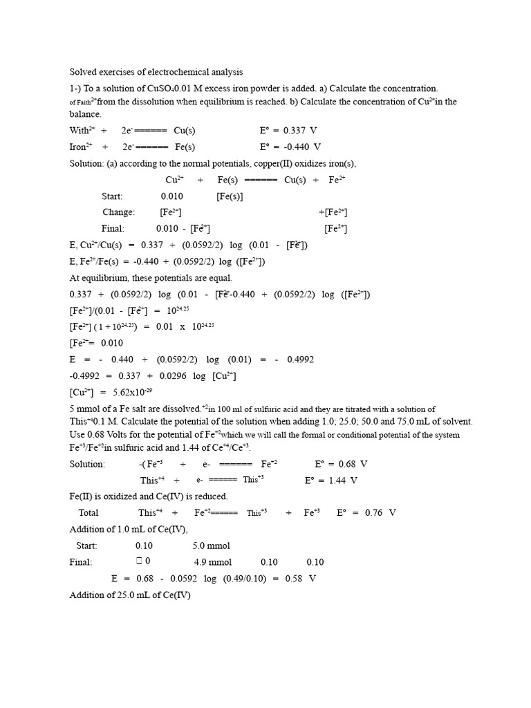 Solved Exercises in Electroanalytical Analysis | PDF | Electrochemistry ...