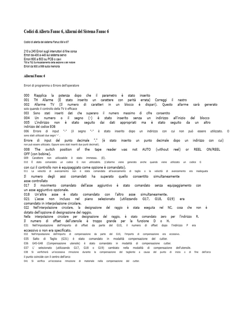 Codici Di Allerta Fanuc 6 | PDF