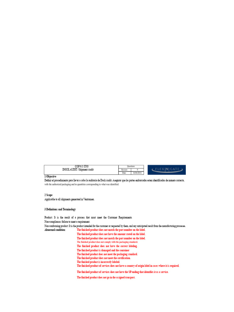 Dock Audit Procedure for Shipments | PDF | Audit