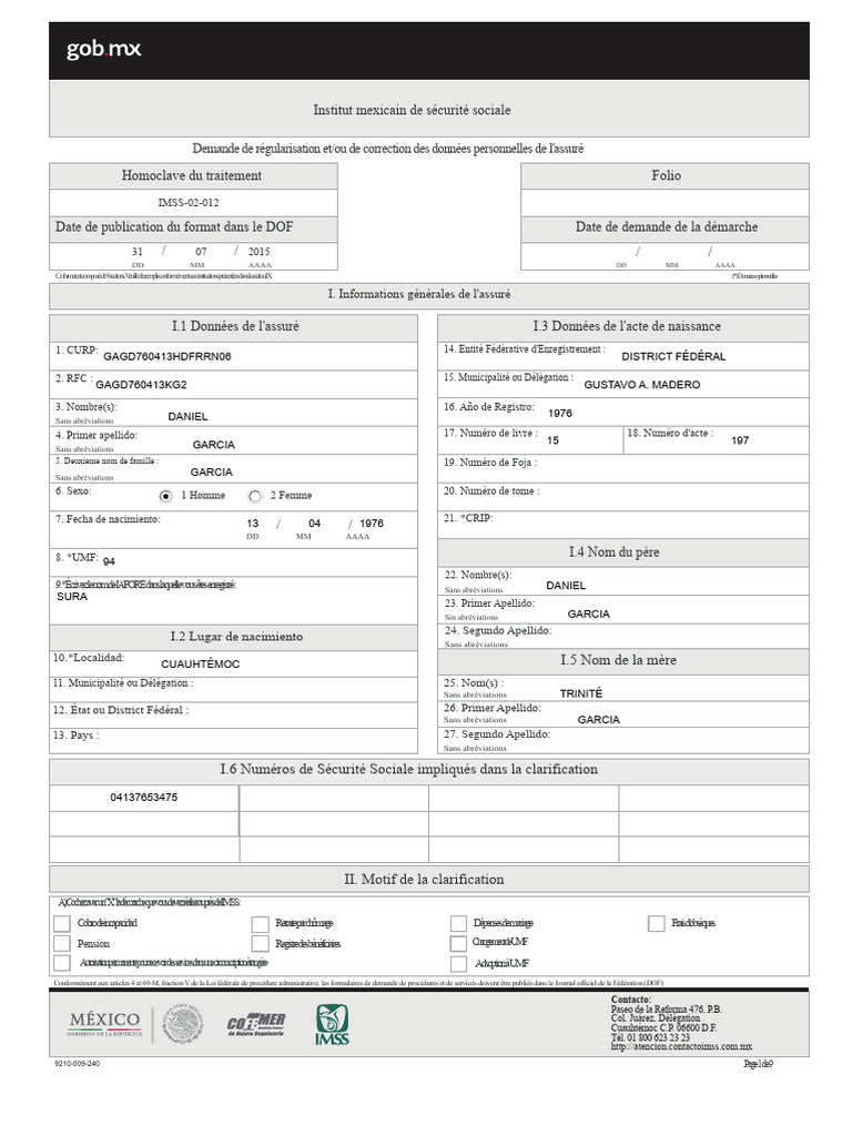Demande de correction IMSS des données personnelles | PDF | Mexico ...