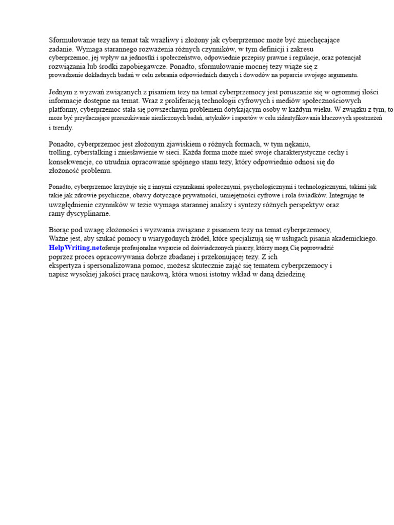 Jaki Jest Dobry Temat Przewodni Na Temat Cyberprzemocy? | PDF