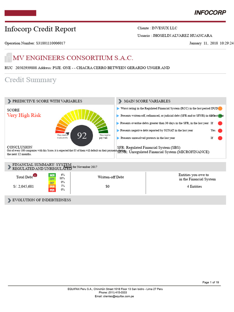 Infocorp Credit Report | PDF | Debt | Business