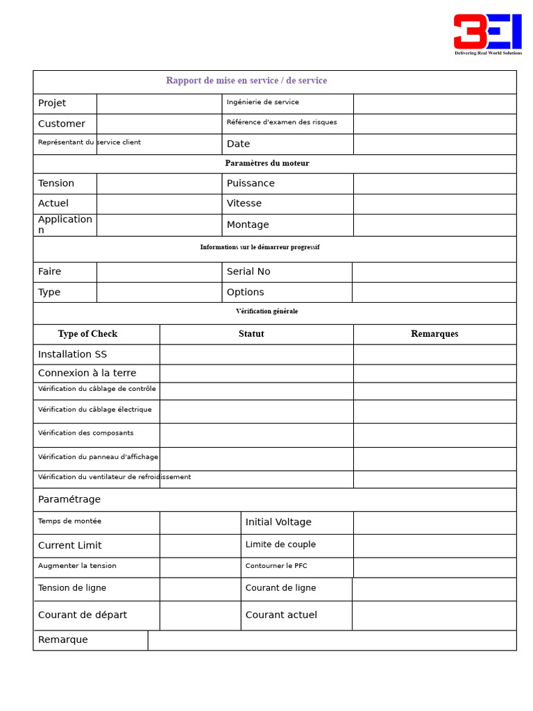 Rapport de mise en service moteur | PDF