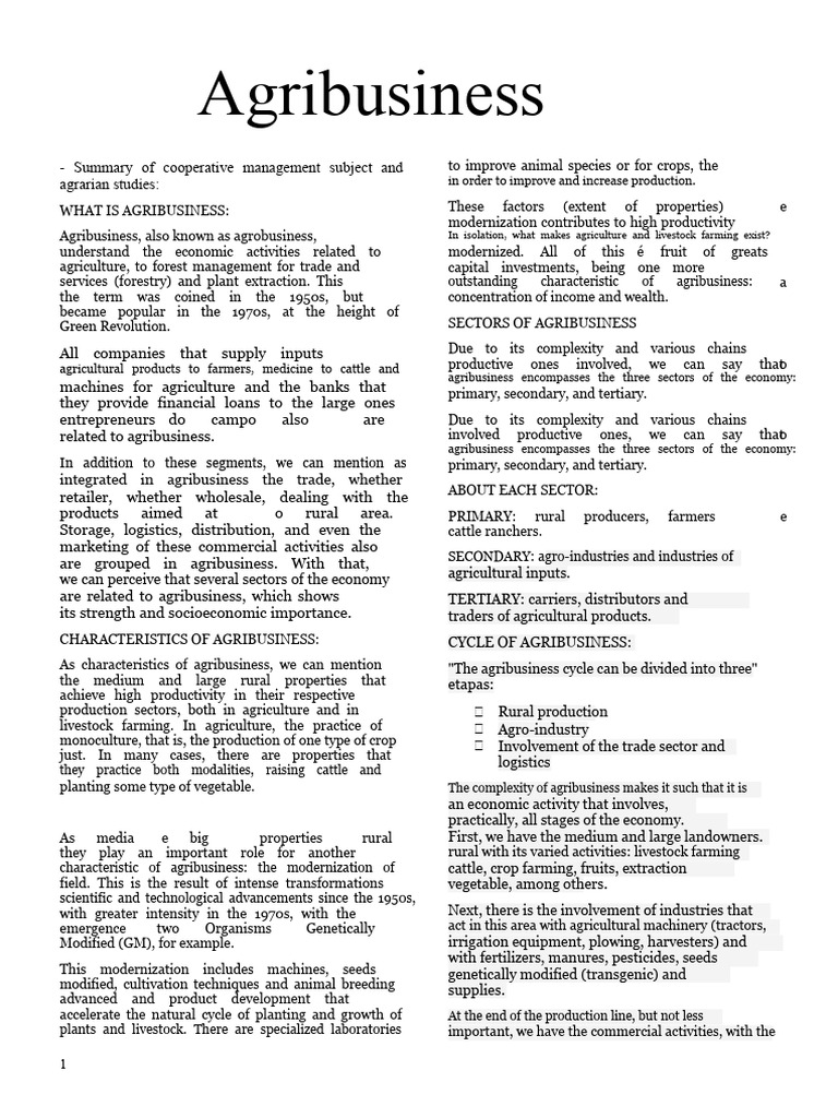 Agribusiness 1 GCEA | PDF | Agriculture | Agribusiness
