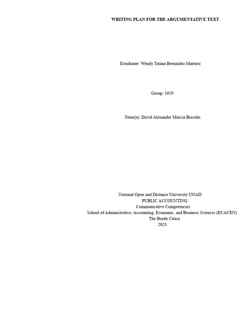 Annex 1 - Writing Plan - The Thesis and Arguments | PDF | Crafts | Colombia