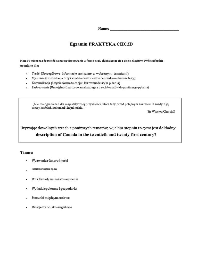 Egzamin próbny CHC2D | PDF