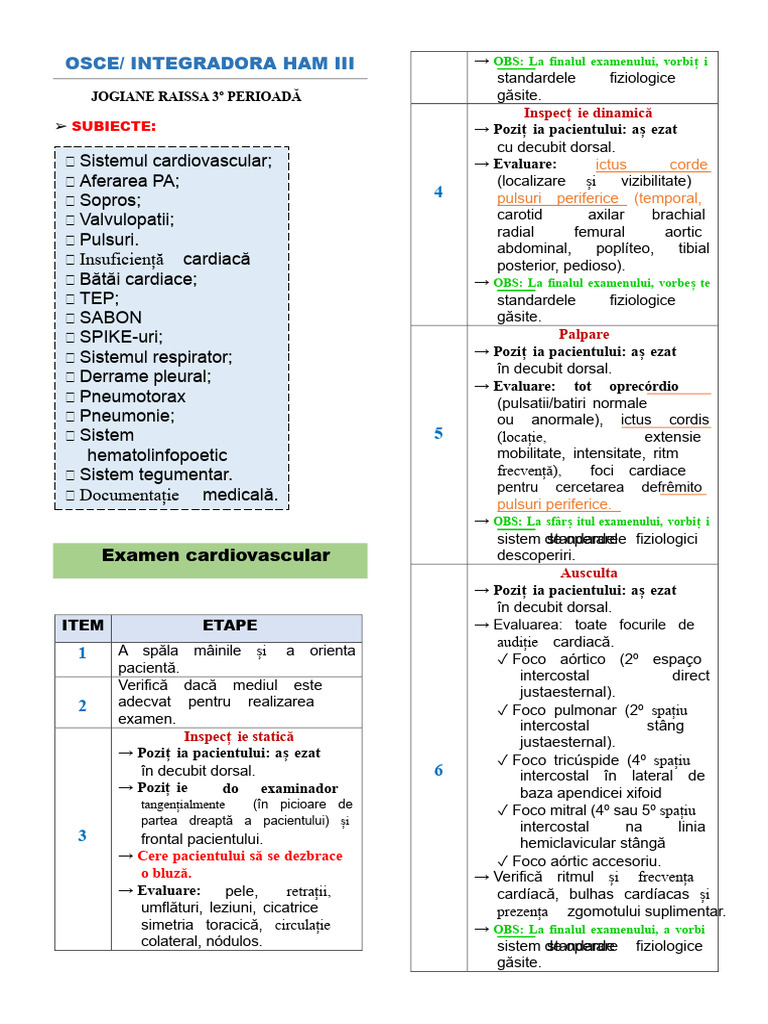 Checklist Osce Ham Iii | PDF