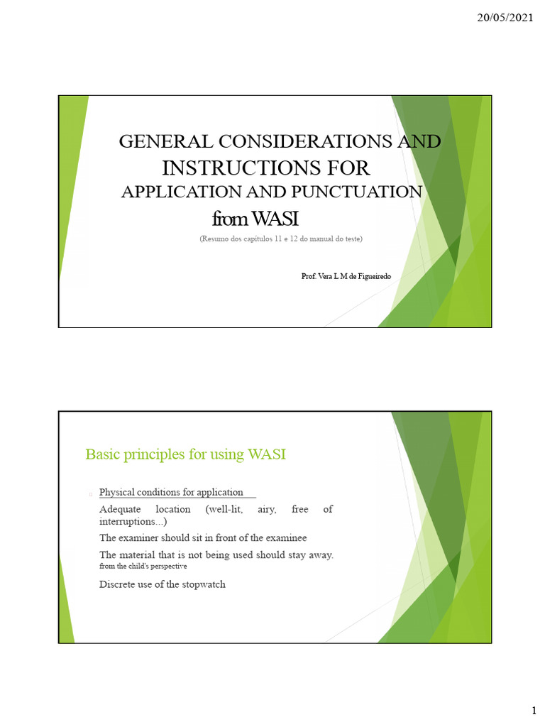WASI INSTRUCTIONS FOR APPLICATION AND SCORING Students | PDF | Wechsler ...