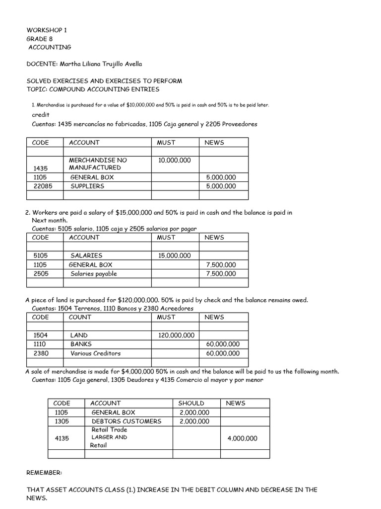 Paa and Accounting Workshop Grade 8 | PDF | Debits And Credits | Money