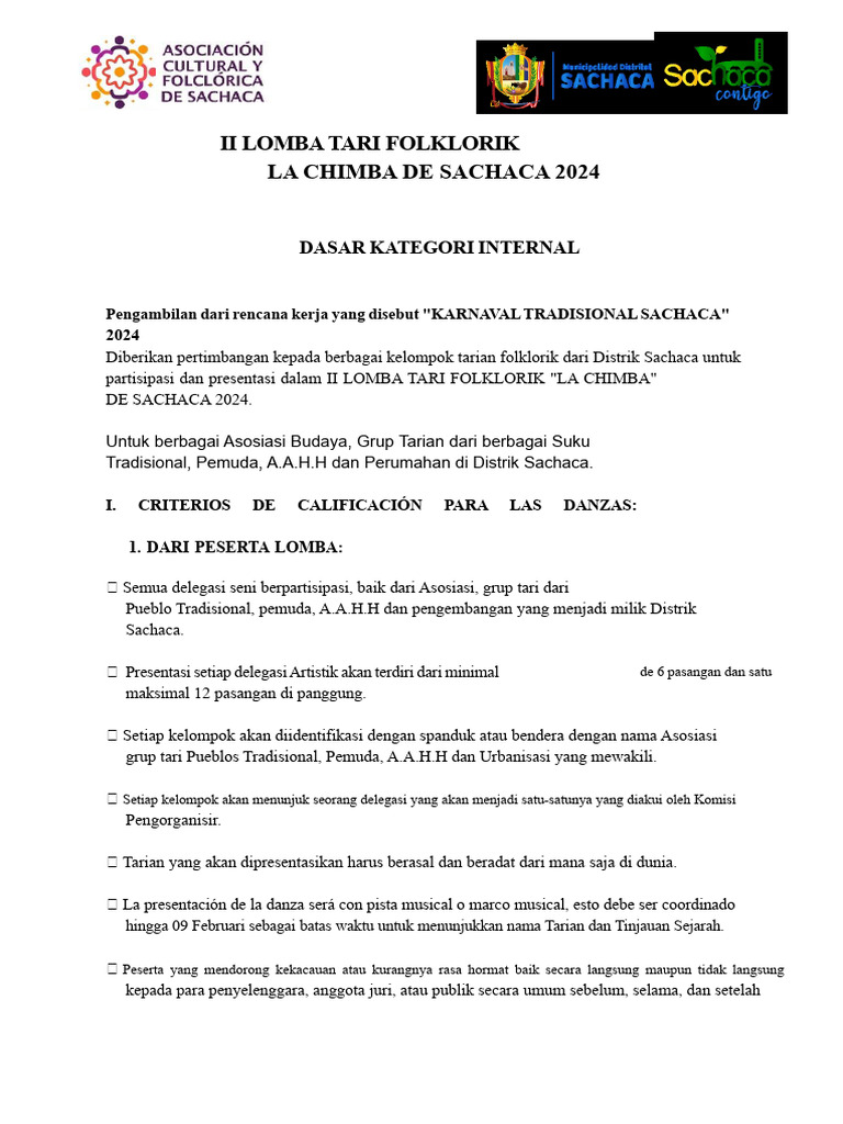 Lomba Tari Folklorik Sachaca 2024 | PDF