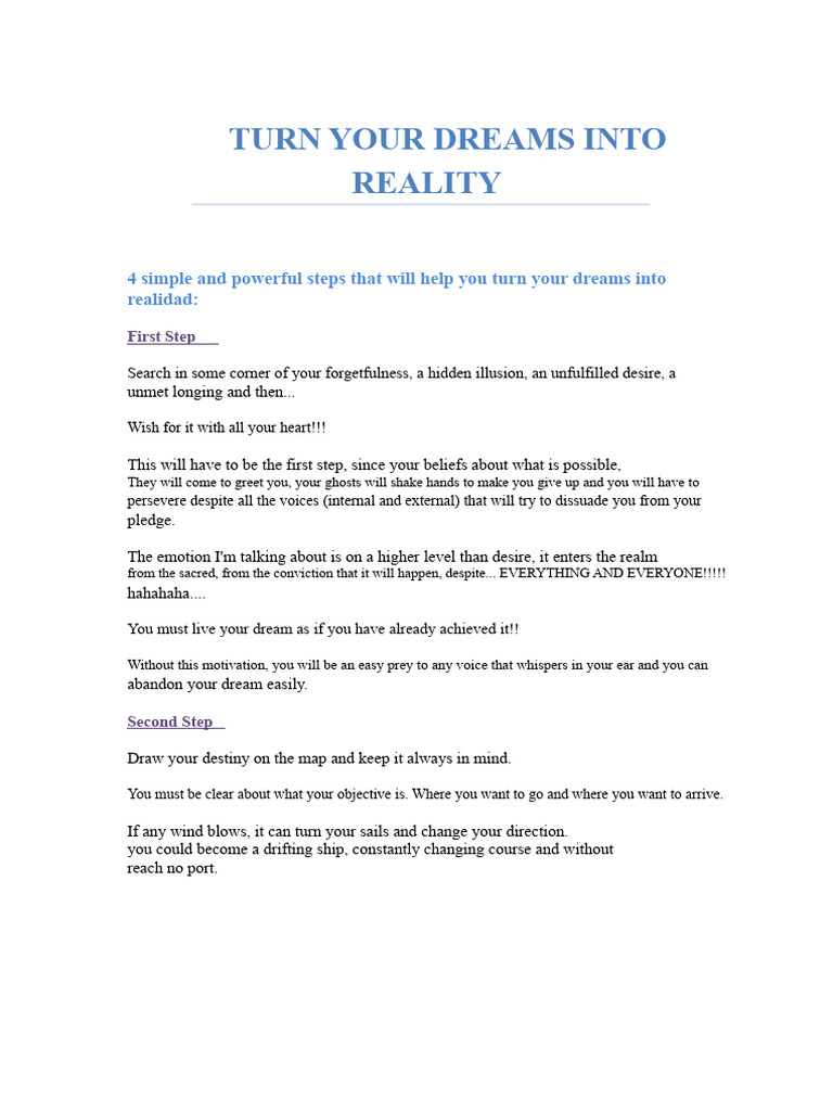 4 Steps to Achieve Your Dreams | PDF | Dream | Motivation