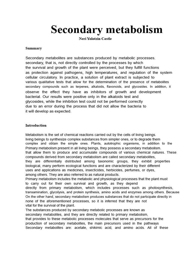 Secondary Metabolites in Plants Analysis | PDF | Metabolism | Flavonoid