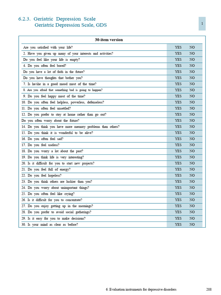 Geriatric Depression Scale Overview | PDF | Major Depressive Disorder ...