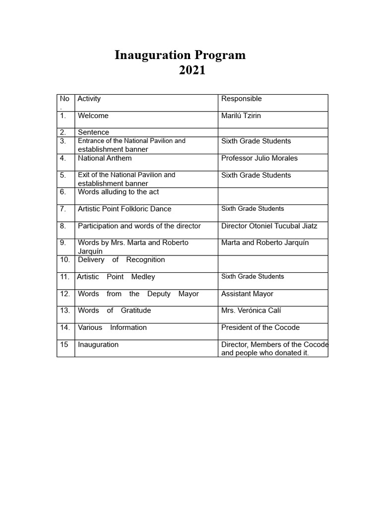 2021 Inauguration Program Details | PDF