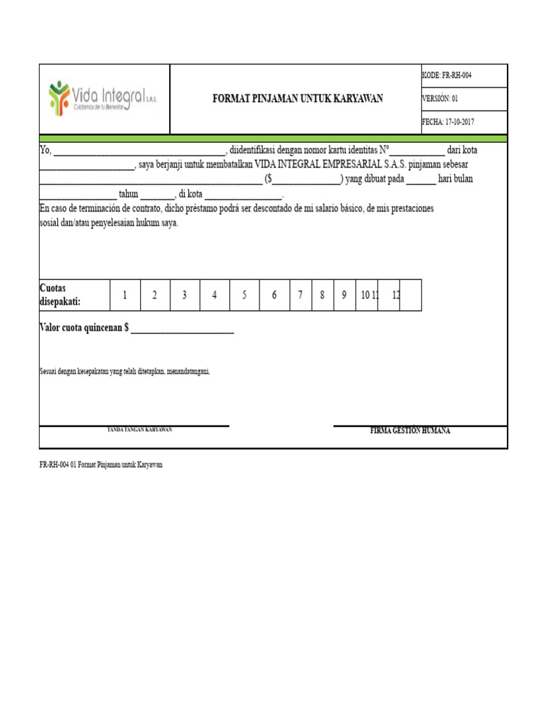Format Pinjaman Karyawan FR-RH-004 | PDF