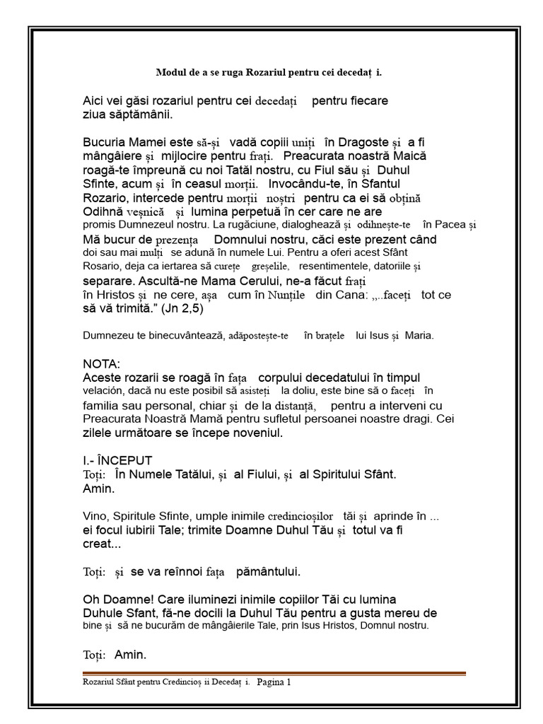 Modul de A Ruga Rozariul Pentru Cei Decedați | PDF