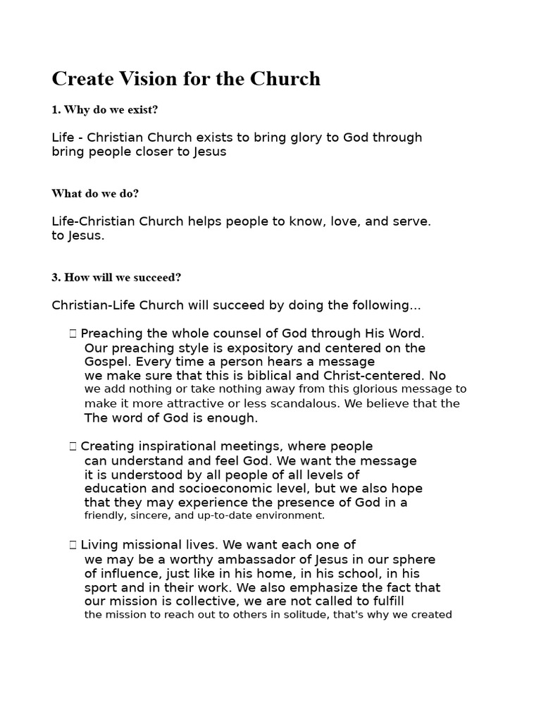 Vision and Mission of Life Christian Church | PDF | Disciple ...