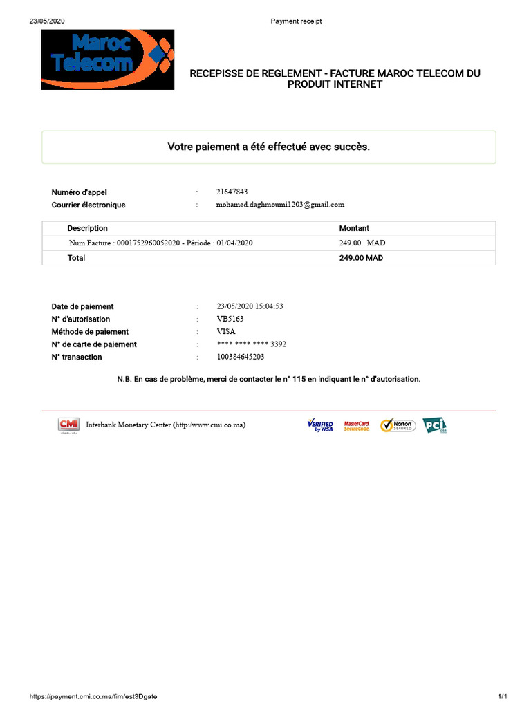 Maroc Telecom Payment Receipt | PDF