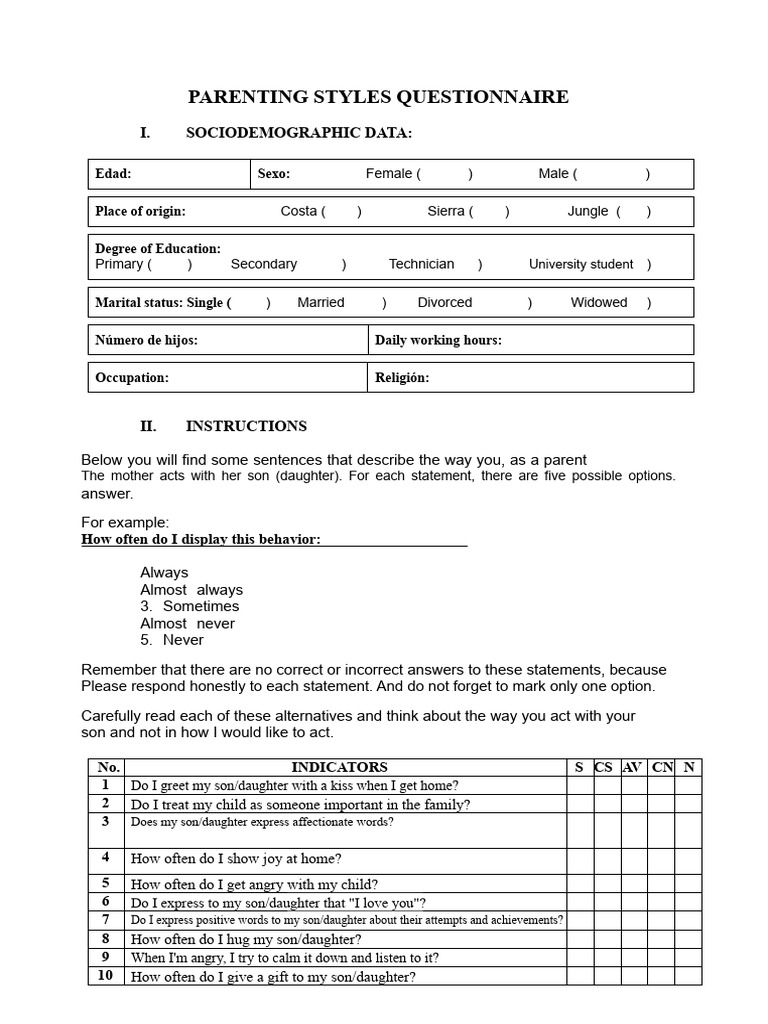 Parenting Styles Questionnaire Guide | PDF | Questionnaire | Parenting