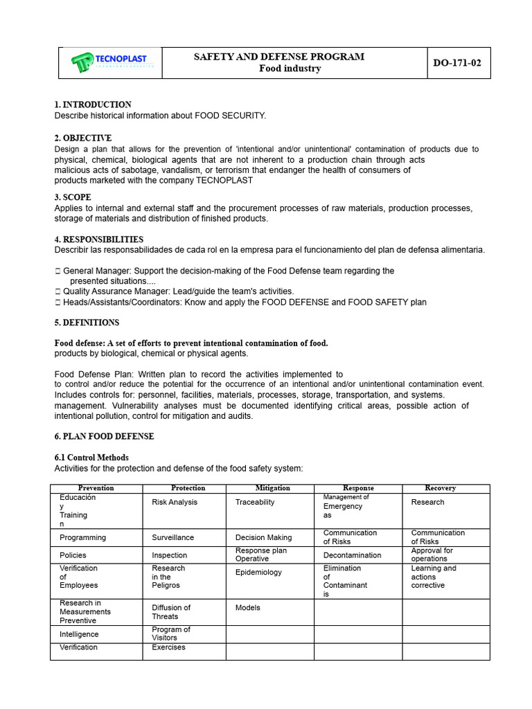 Food Security Defense Plan Model | PDF | Securities | Safety