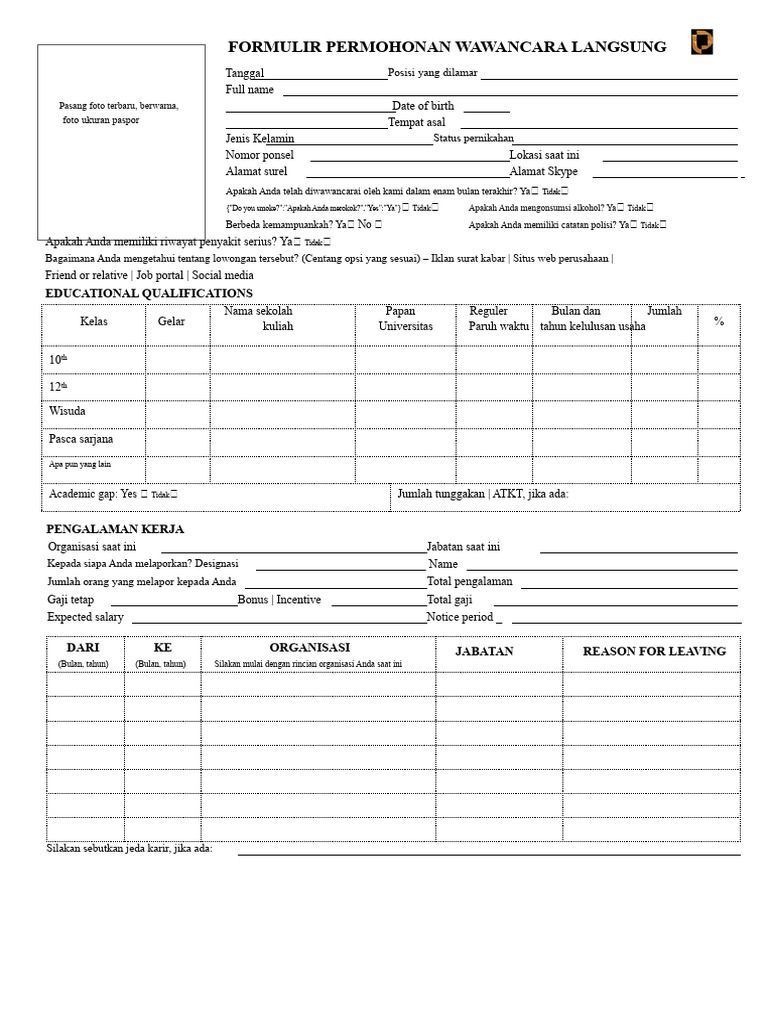 Formulir Walk-In | PDF
