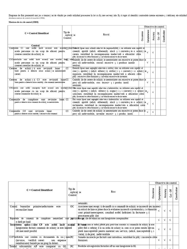 Matricea Riscurilor de Control | PDF