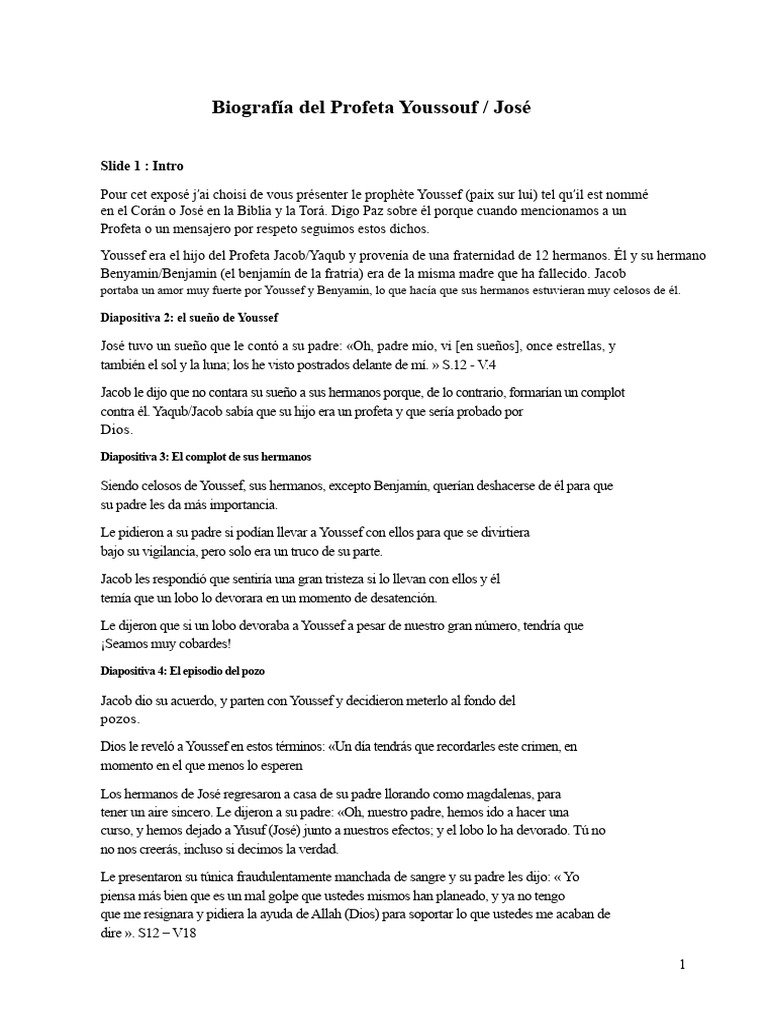Biografía del Profeta Youssef: Lecciones y Eventos | PDF | Jacob ...