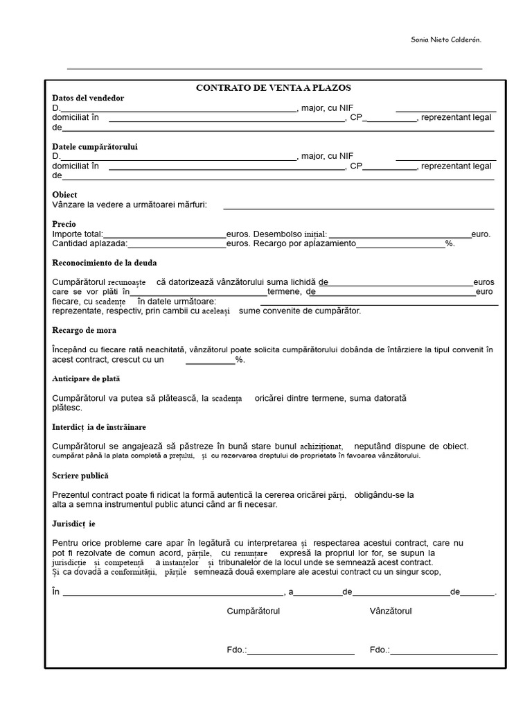 Contract de Vânzare În Rate | PDF
