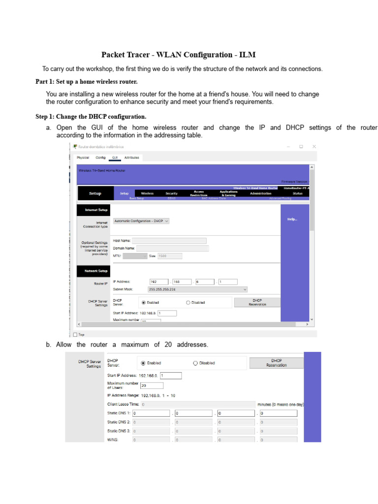 WLAN Configuration Guide with Packet Tracer | PDF | Wireless Lan ...