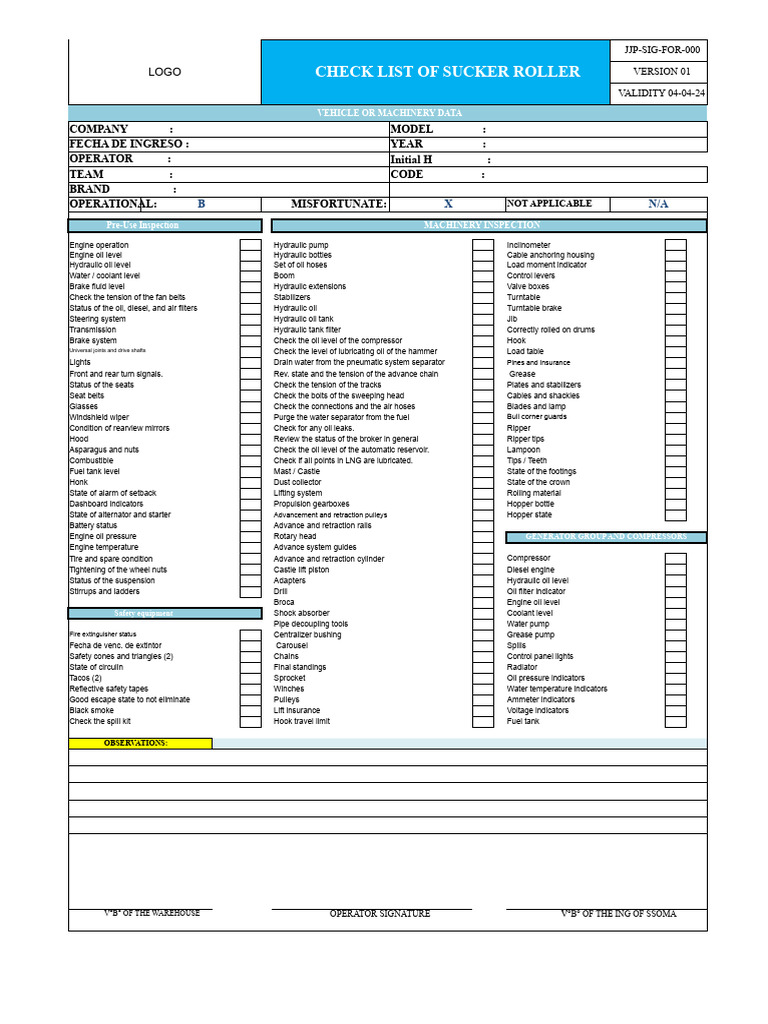 Checklist Sucker Roller | PDF | Engines | Vehicle Technology