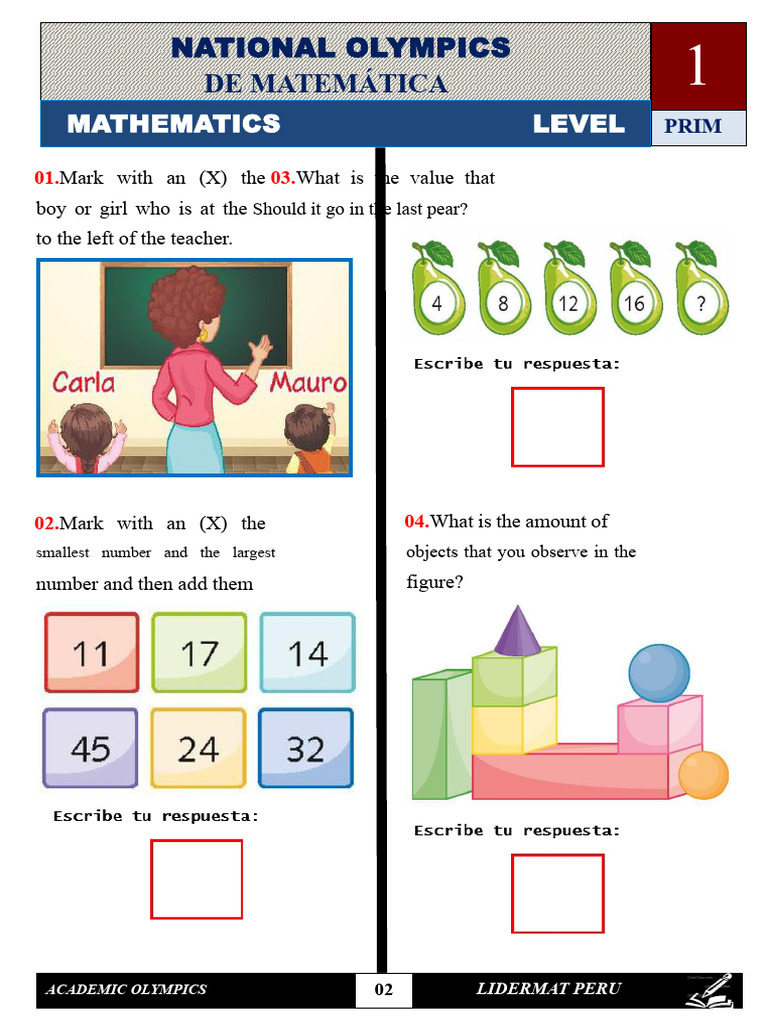 National Mathematics Olympics Prim Level | PDF | Division (Mathematics ...