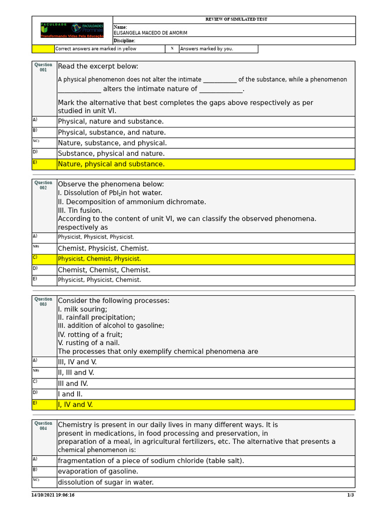 Review - Simulated (1) Chemistry 5 | PDF | Chemist | Chemistry