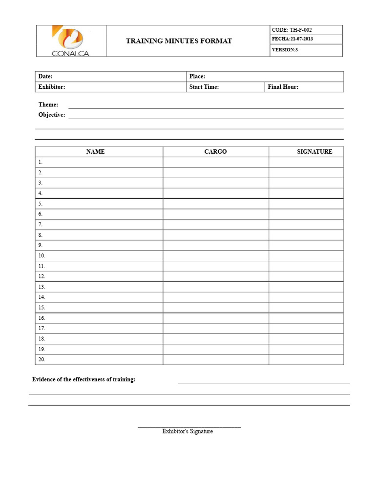 TH-F-002 Training Minutes Format | PDF