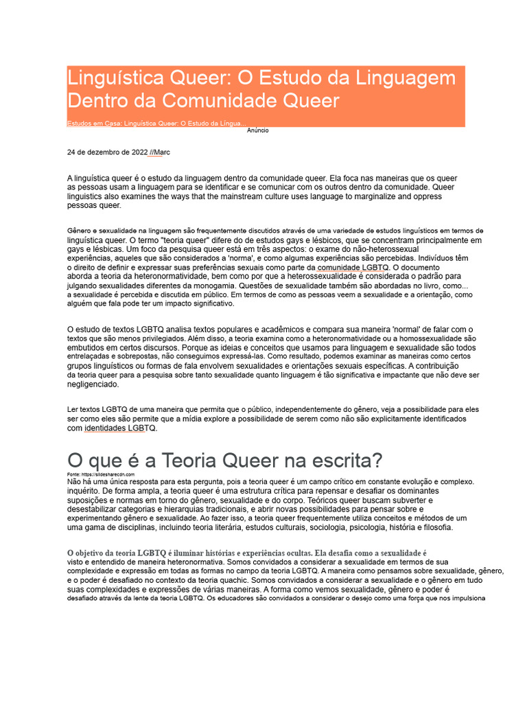 Linguística Queer: Linguagem e Identidade LGBTQ | PDF | Teoria Queer ...