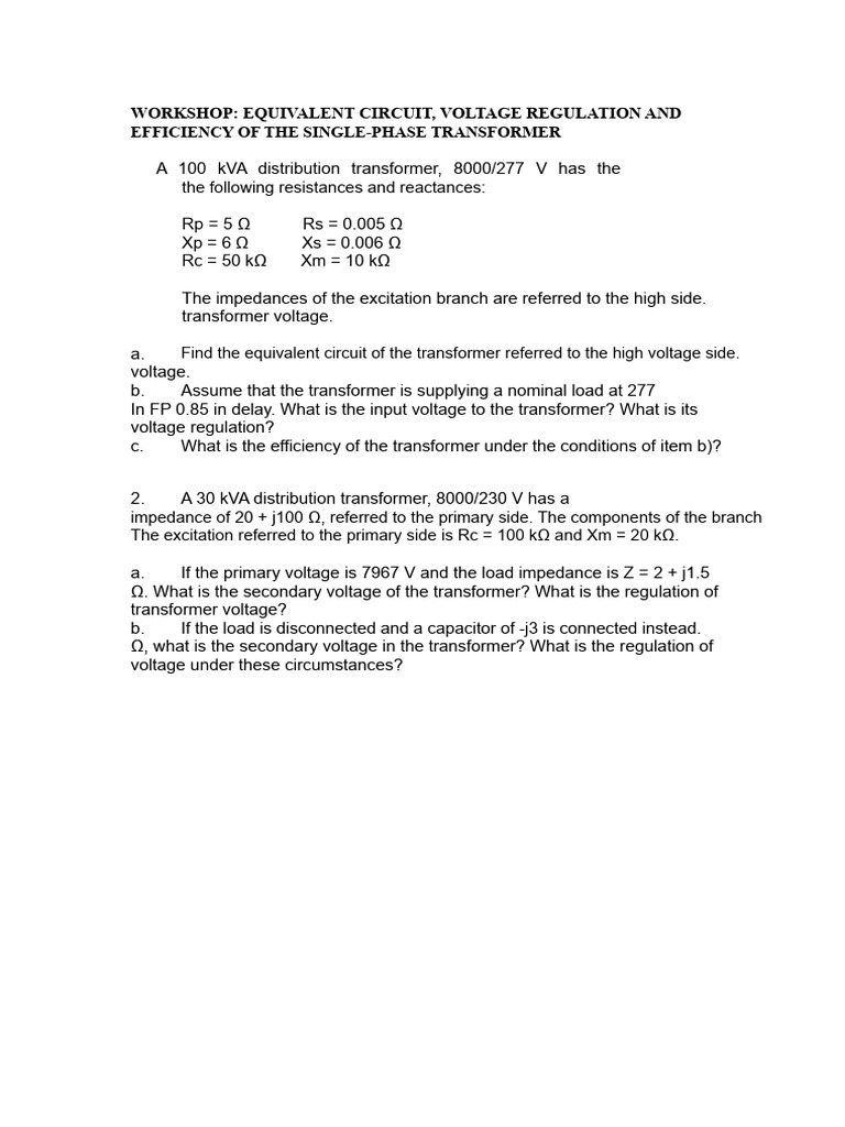 Transformer Voltage Regulation & Efficiency | PDF | Transformer ...