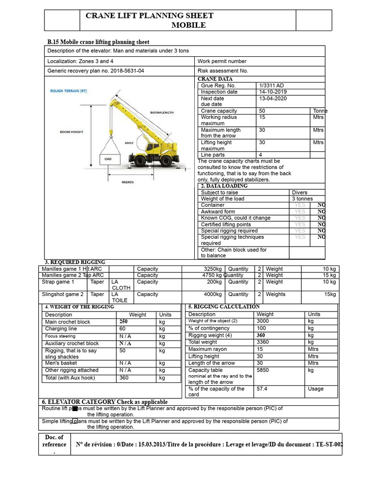 Mobile Crane Lift Planning Sheet | PDF | Crane (Machine) | Elevator